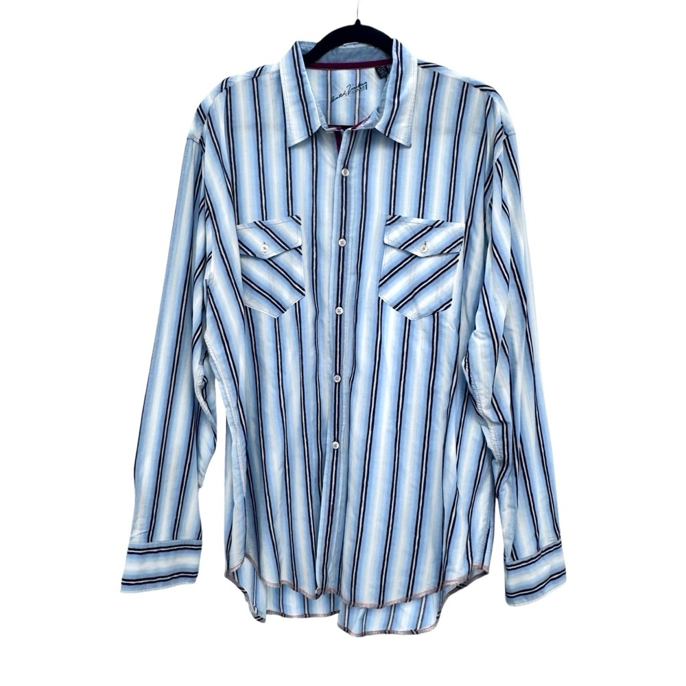 ARNOLD ZIMBERG BLUE & WHITE STRIPED COTTON LONG SLEEVE SHIRT - Picture 4 of 10